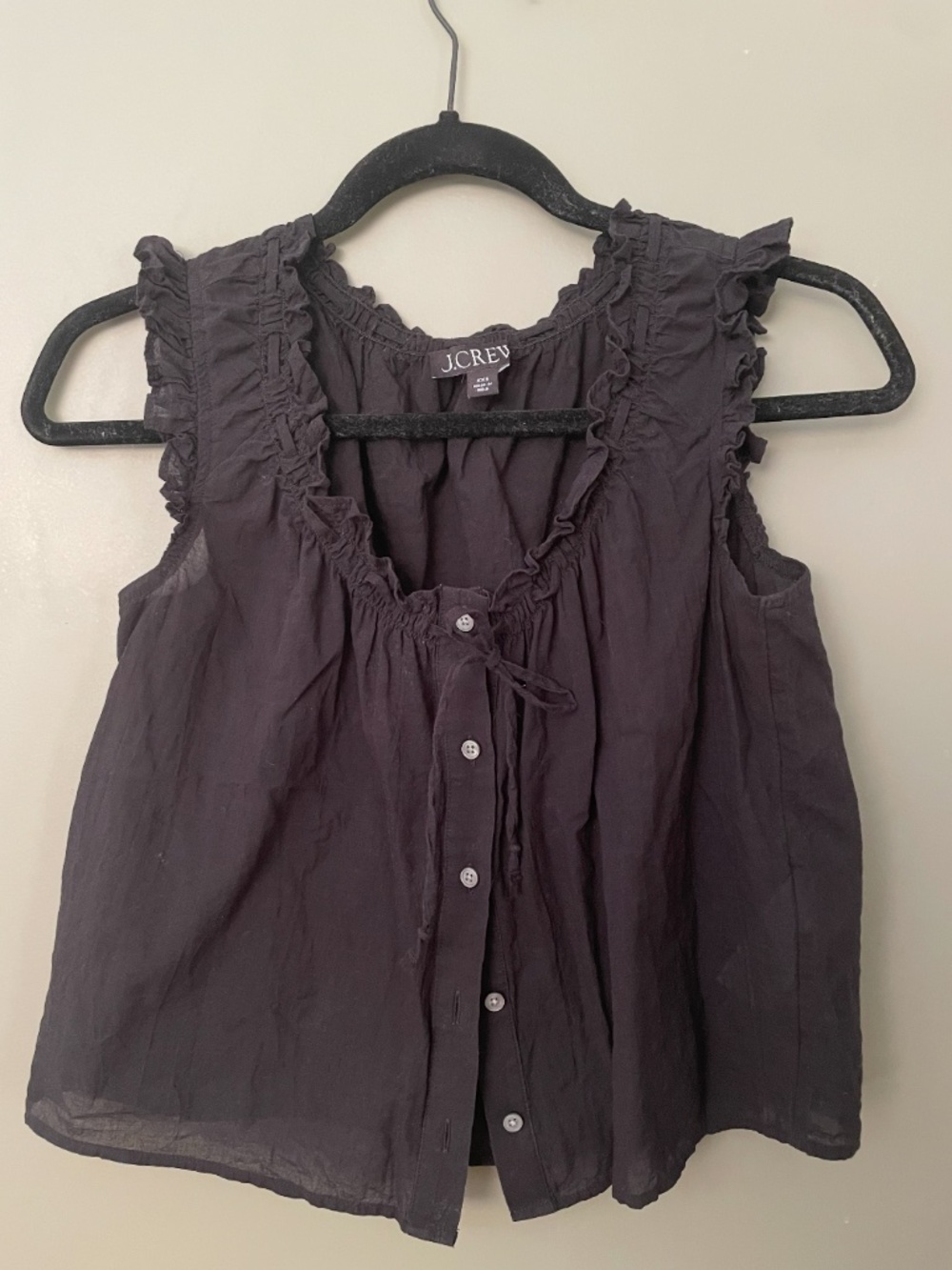 J Crew Ruffle trim button up top - Black - XXS